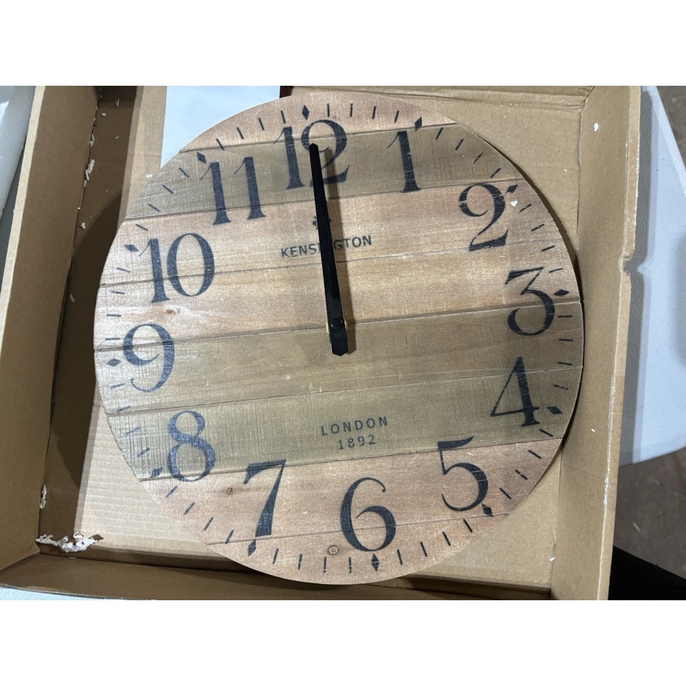 NIKKY HOME rustic Farmhouse Wood Clock 12" Battery Operated NEW